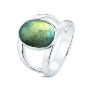 925 Silver Plated Ring Assembled with Labradorite