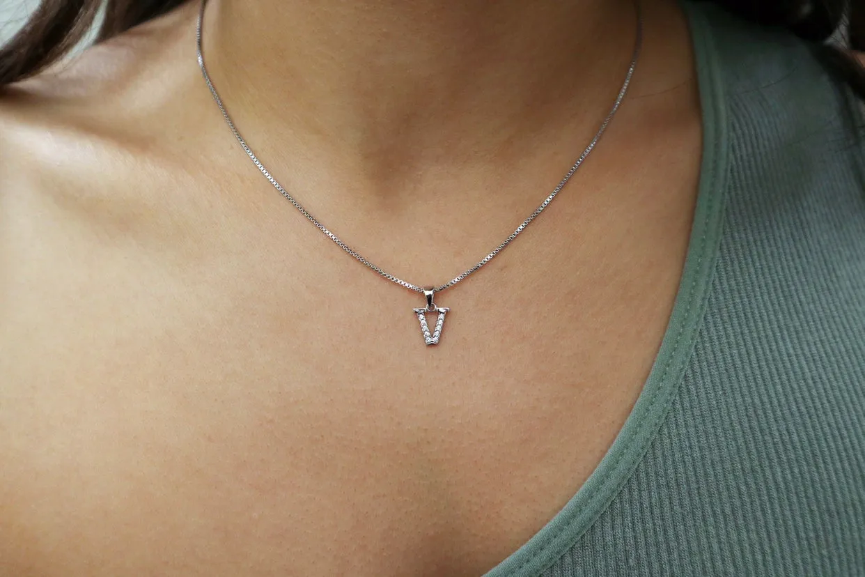 925 Sterling Silver CZ Initial Necklace