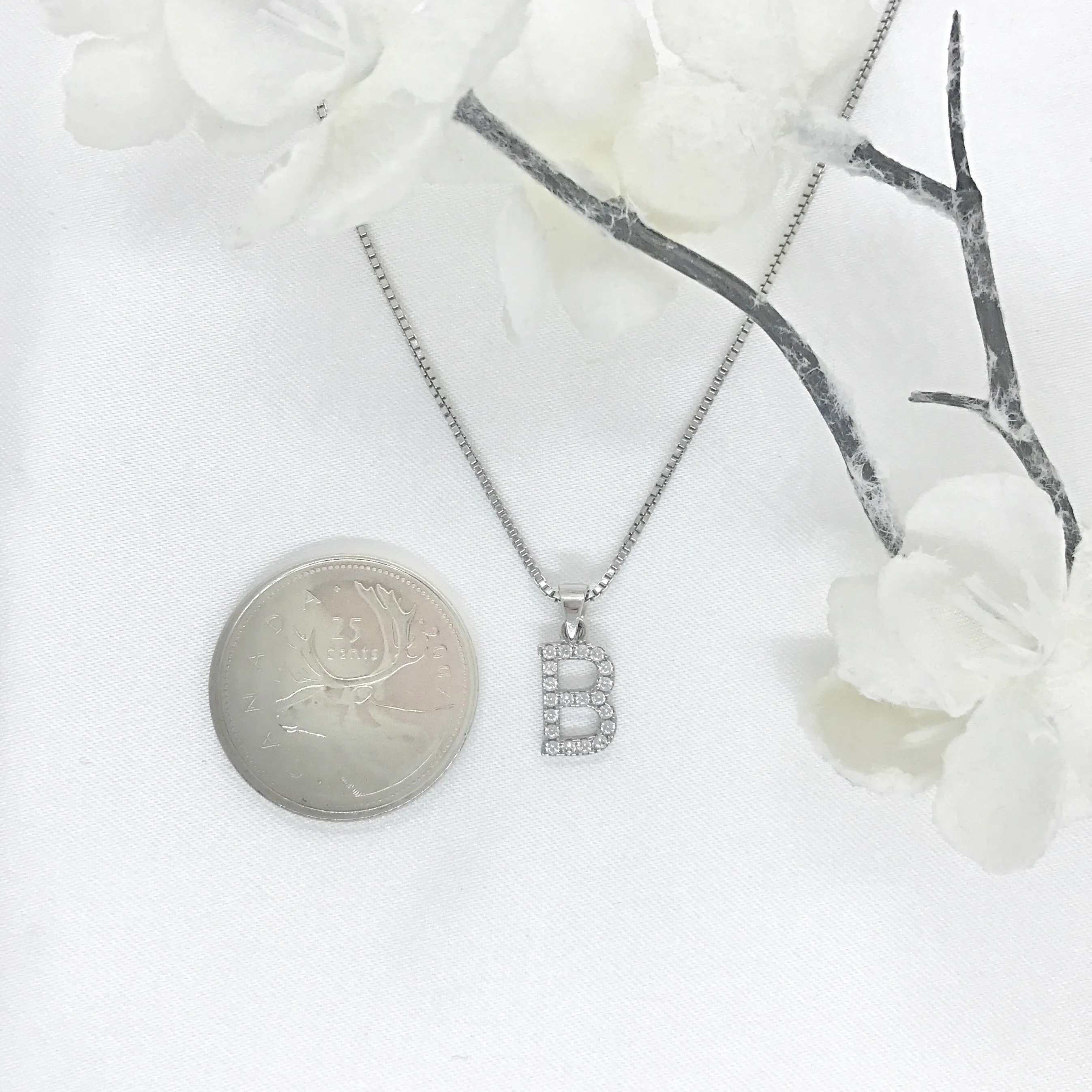925 Sterling Silver CZ Initial Necklace