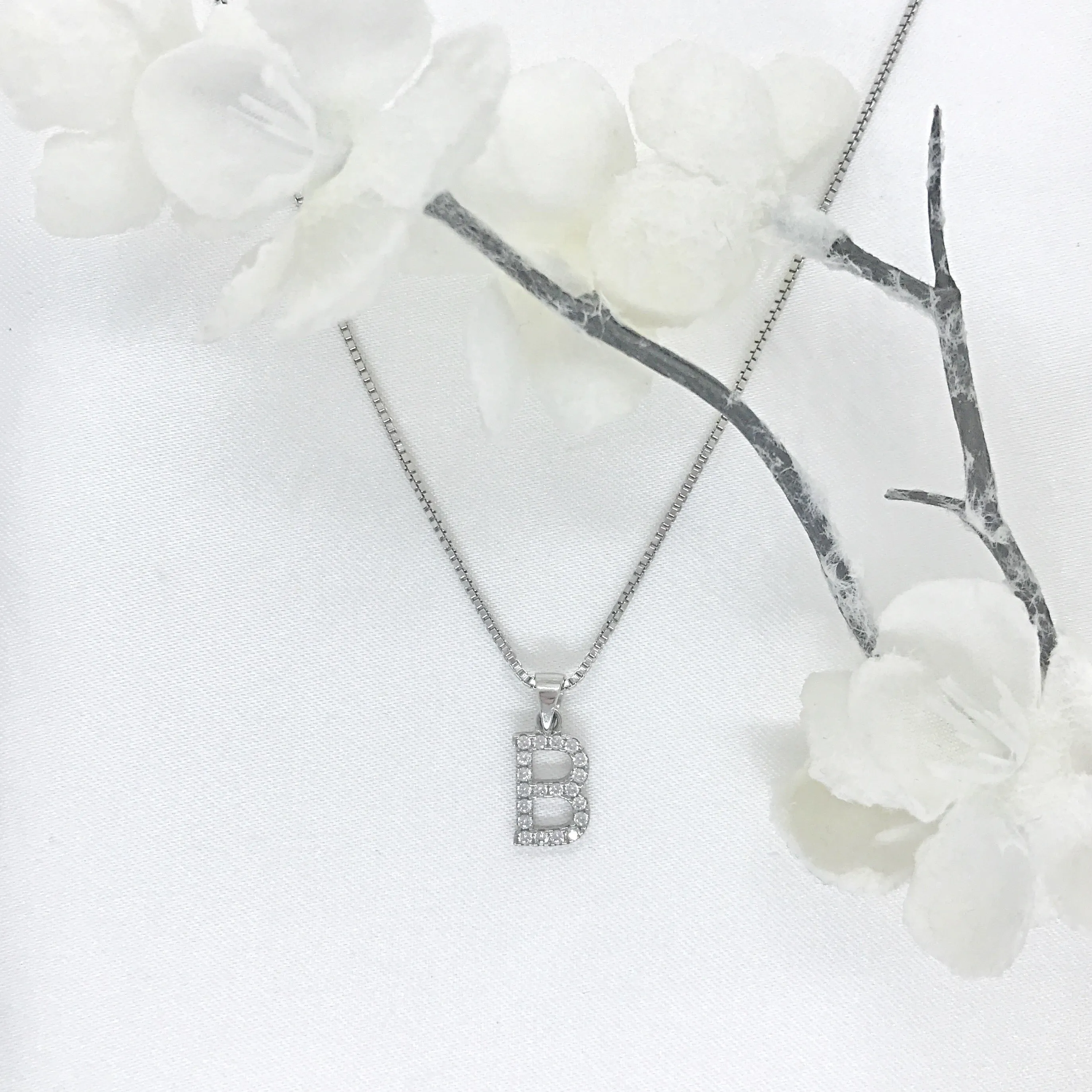 925 Sterling Silver CZ Initial Necklace