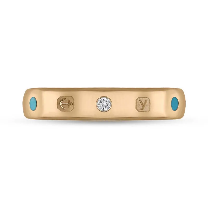 9ct Rose Gold 0.08ct Diamond Turquoise King's Coronation Hallmark 4mm Ring D