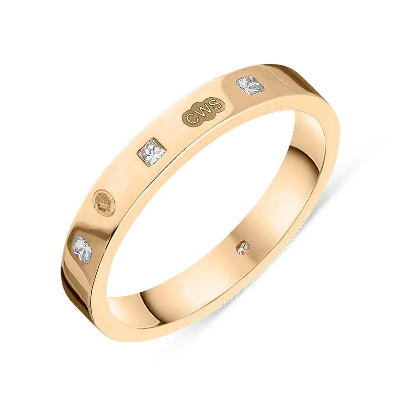 9ct Rose Gold 0.09ct Diamond King's Coronation Hallmark Princess Cut 3mm Ring D