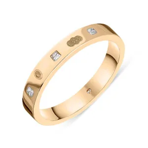 9ct Rose Gold 0.09ct Diamond King's Coronation Hallmark Princess Cut 3mm Ring D