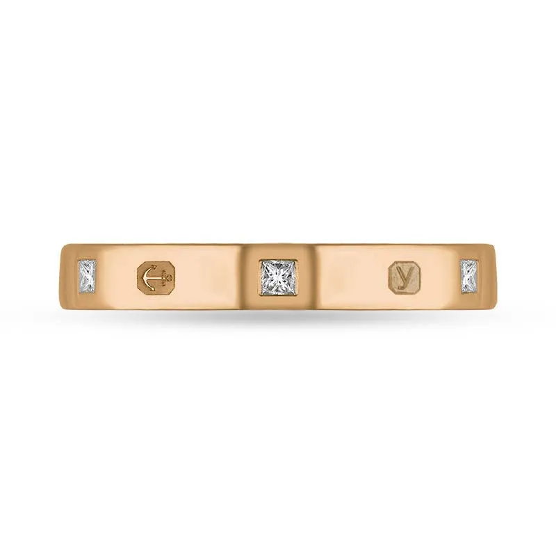 9ct Rose Gold 0.09ct Diamond King's Coronation Hallmark Princess Cut 3mm Ring D