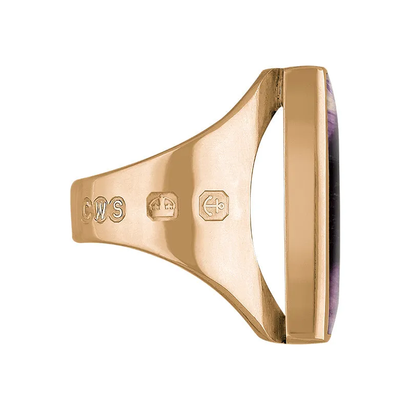 9ct Rose Gold Blue John King's Coronation Hallmark Medium Square Ring D