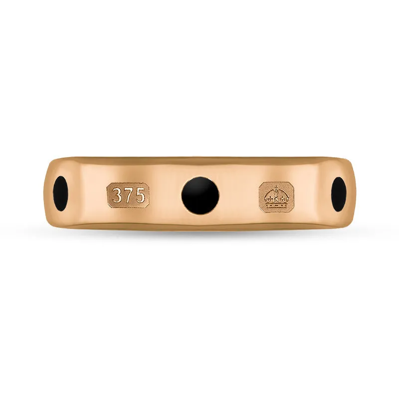 9ct Rose Gold Whitby Jet King's Coronation Hallmark 5mm Ring D
