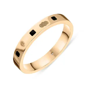 9ct Rose Gold Whitby Jet King's Coronation Hallmark Princess Cut 3mm Ring D