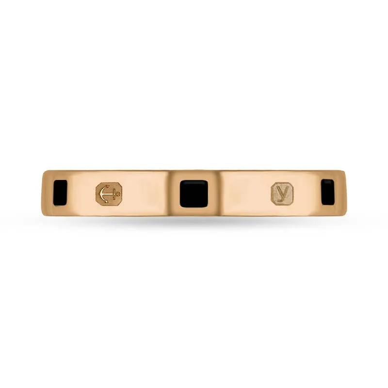 9ct Rose Gold Whitby Jet King's Coronation Hallmark Princess Cut 3mm Ring D