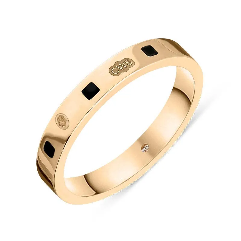 9ct Rose Gold Whitby Jet King's Coronation Hallmark Princess Cut 3mm Ring D