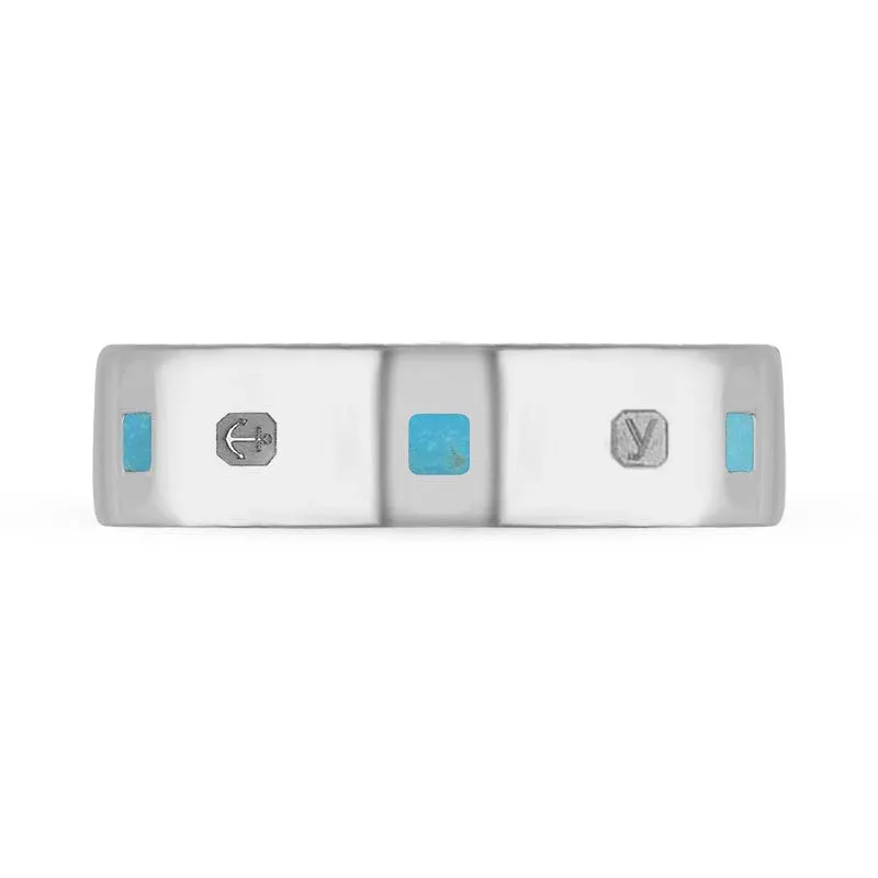 9ct White Gold Turquoise King's Coronation Hallmark Princess Cut 6mm Ring D