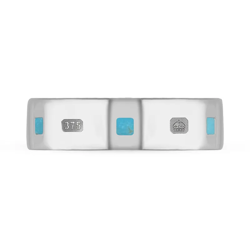 9ct White Gold Turquoise King's Coronation Hallmark Princess Cut 6mm Ring D