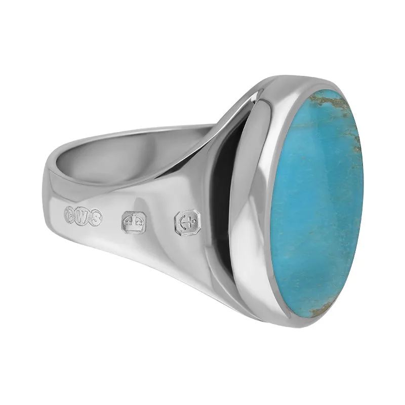 9ct White Gold Turquoise King's Coronation Hallmark Small Round Ring D