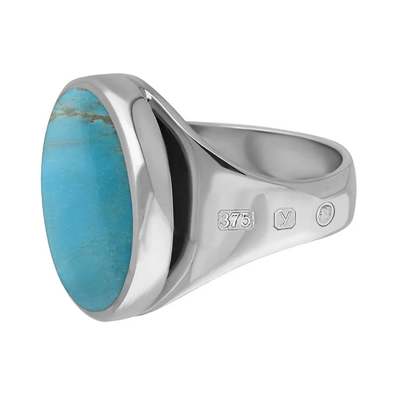 9ct White Gold Turquoise King's Coronation Hallmark Small Round Ring D