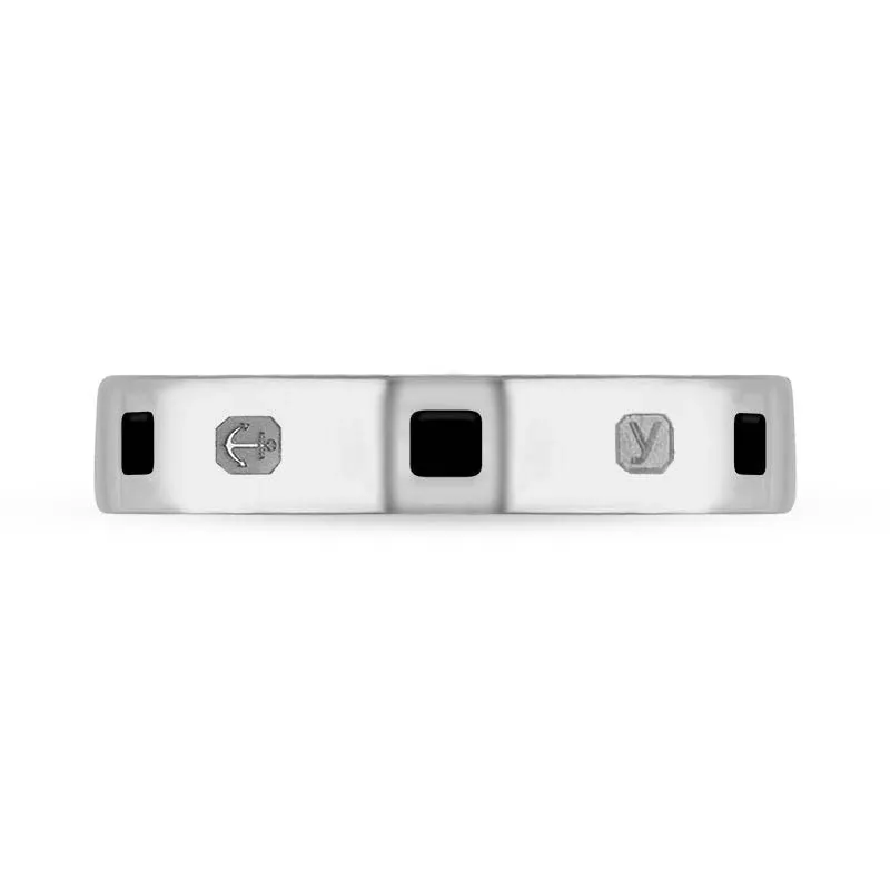9ct White Gold Whitby Jet King's Coronation Hallmark Princess Cut 4mm Ring D
