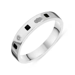 9ct White Gold Whitby Jet King's Coronation Hallmark Princess Cut 4mm Ring D