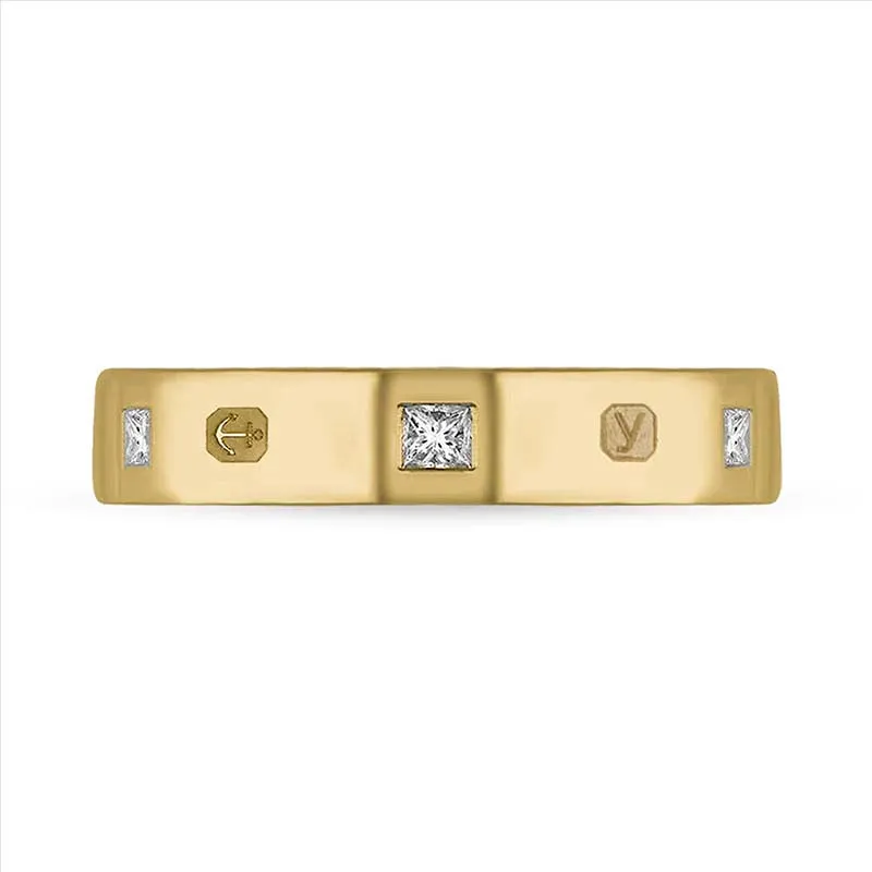 9ct Yellow Gold 0.18ct Diamond King's Coronation Hallmark Princess Cut 4mm Ring D