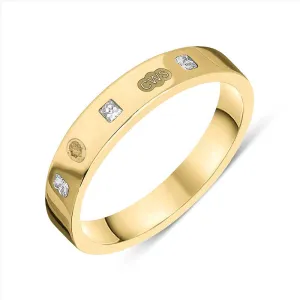9ct Yellow Gold 0.18ct Diamond King's Coronation Hallmark Princess Cut 4mm Ring D