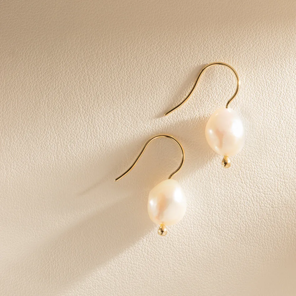 9ct Yellow Gold Baroque Freshwater Pearl Drop Earrings