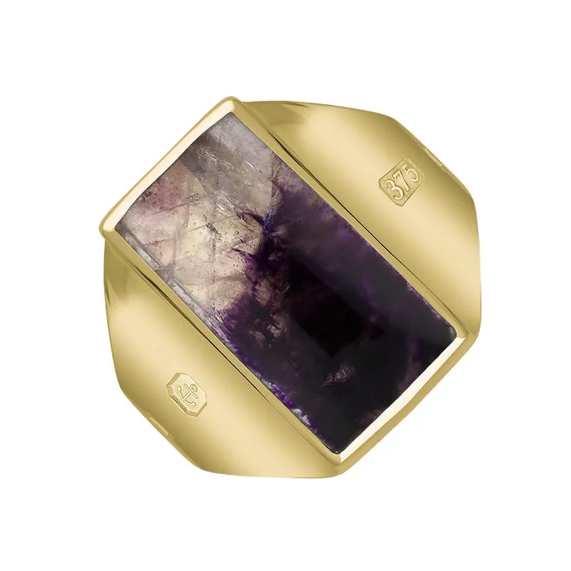 9ct Yellow Gold Blue John King's Coronation Hallmark Small Oblong Ring D