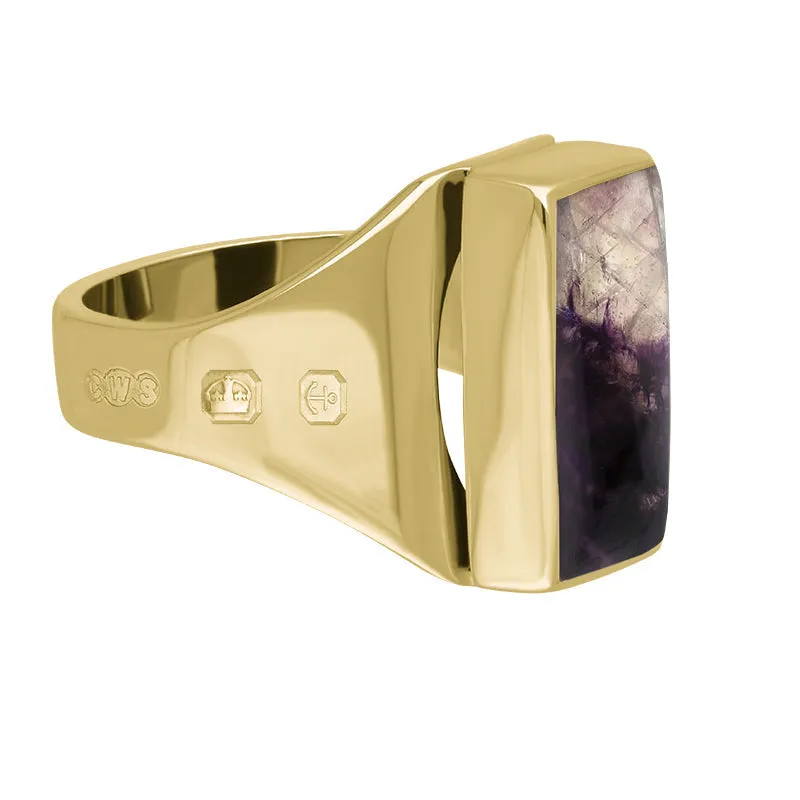 9ct Yellow Gold Blue John King's Coronation Hallmark Small Oblong Ring D