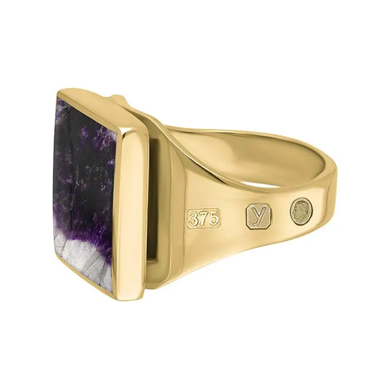 9ct Yellow Gold Blue John King's Coronation Hallmark Small Oblong Ring D