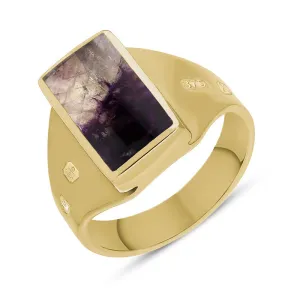9ct Yellow Gold Blue John King's Coronation Hallmark Small Oblong Ring D