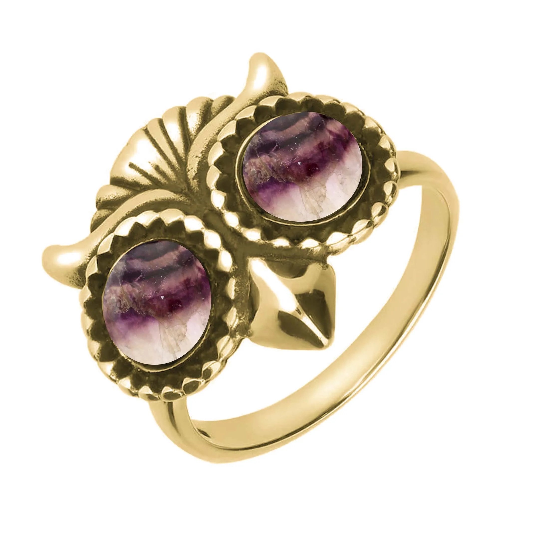 9ct Yellow Gold Blue John Owl Eyes Ring