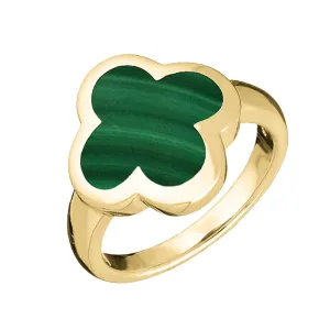 9ct Yellow Gold Malachite Bloom Four Leaf Clover Ring