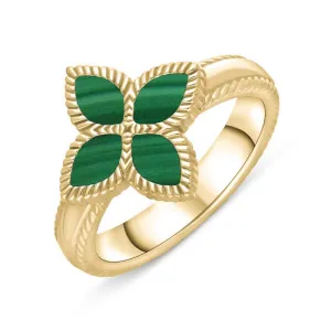 9ct Yellow Gold Malachite Eden Marquise Flower Ring