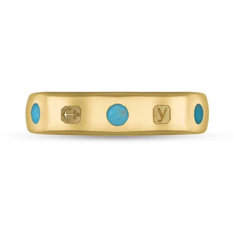 9ct Yellow Gold Turquoise King's Coronation Hallmark 5mm Ring D