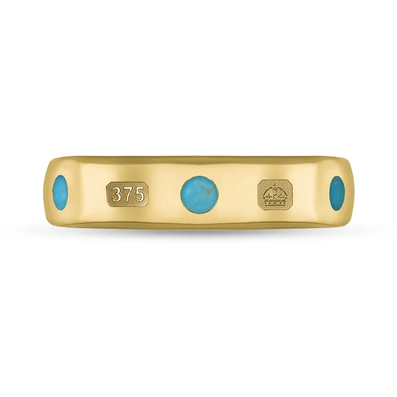 9ct Yellow Gold Turquoise King's Coronation Hallmark 5mm Ring D