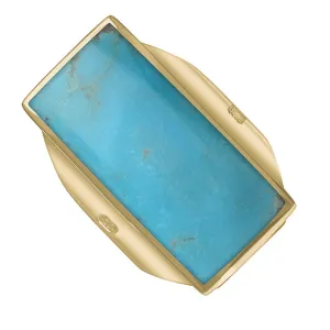9ct Yellow Gold Turquoise King's Coronation Hallmark Large Oblong Ring D