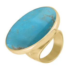9ct Yellow Gold Turquoise King's Coronation Hallmark Large Round Ring D