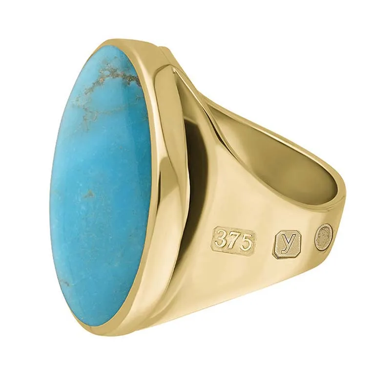 9ct Yellow Gold Turquoise King's Coronation Hallmark Medium Round Ring D