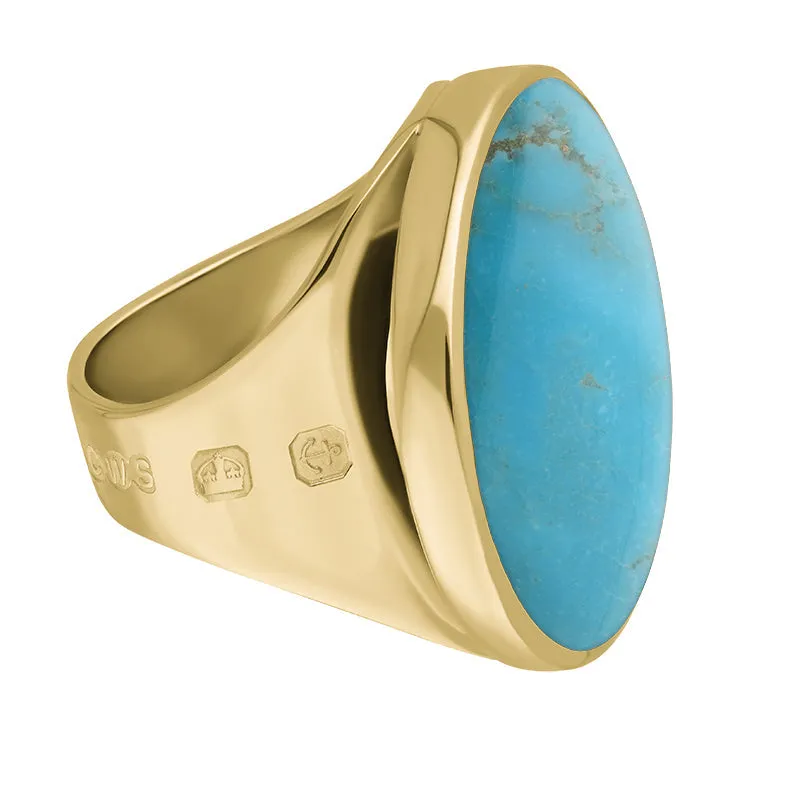 9ct Yellow Gold Turquoise King's Coronation Hallmark Medium Round Ring D