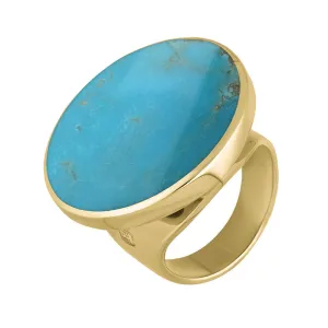 9ct Yellow Gold Turquoise King's Coronation Hallmark Medium Round Ring D