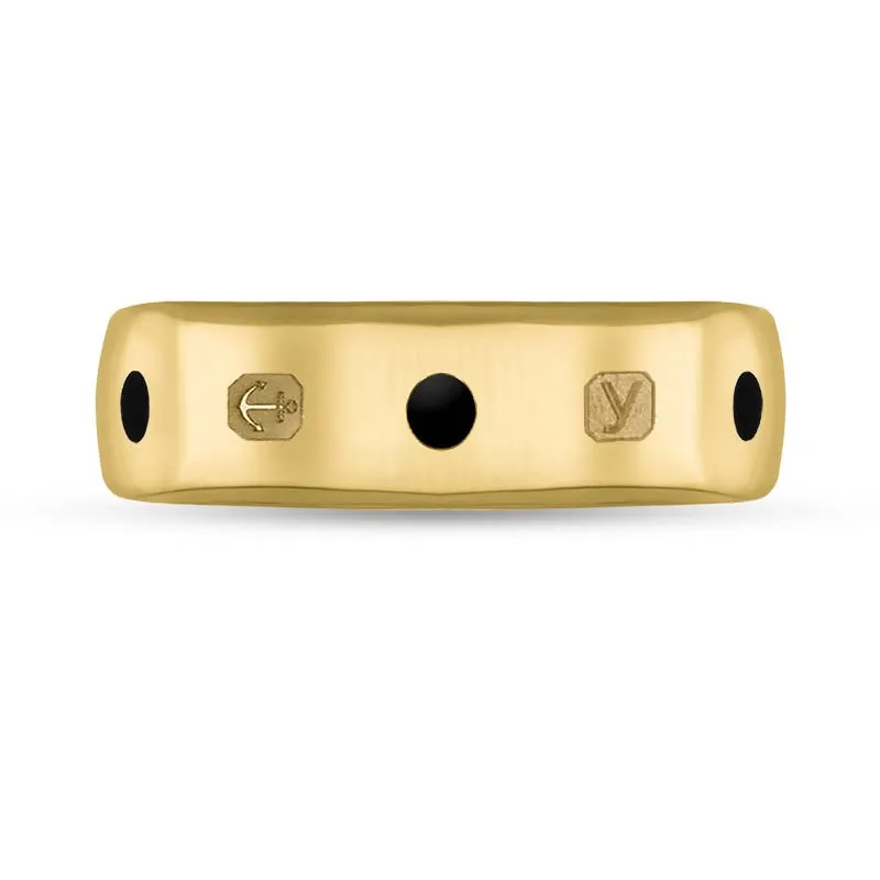 9ct Yellow Gold Whitby Jet King's Coronation Hallmark 6mm Ring D