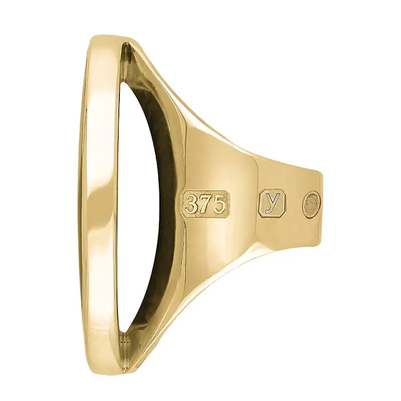 9ct Yellow Gold Whitby Jet King's Coronation Hallmark Large Round Ring D