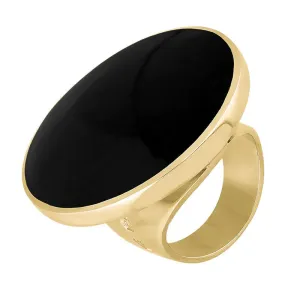 9ct Yellow Gold Whitby Jet King's Coronation Hallmark Large Round Ring D