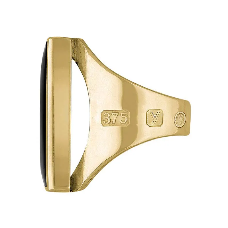 9ct Yellow Gold Whitby Jet King's Coronation Hallmark Medium Square Ring D