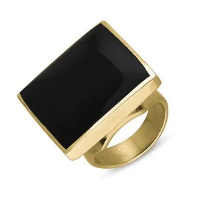 9ct Yellow Gold Whitby Jet King's Coronation Hallmark Medium Square Ring D
