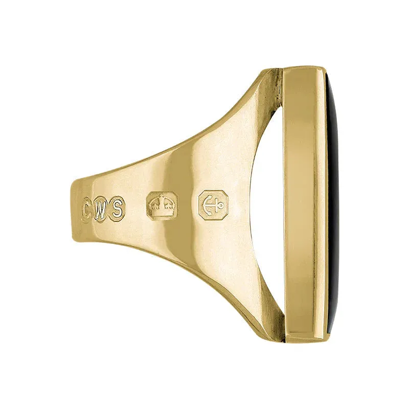 9ct Yellow Gold Whitby Jet King's Coronation Hallmark Medium Square Ring D