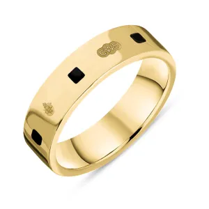 9ct Yellow Gold Whitby Jet King's Coronation Hallmark Princess Cut 5mm Ring D