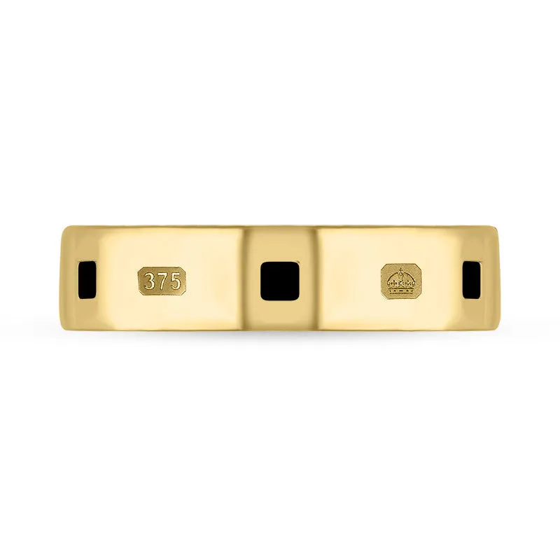 9ct Yellow Gold Whitby Jet King's Coronation Hallmark Princess Cut 5mm Ring D