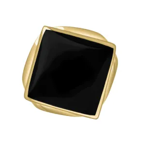 9ct Yellow Gold Whitby Jet King's Coronation Hallmark Small Rhombus Ring D