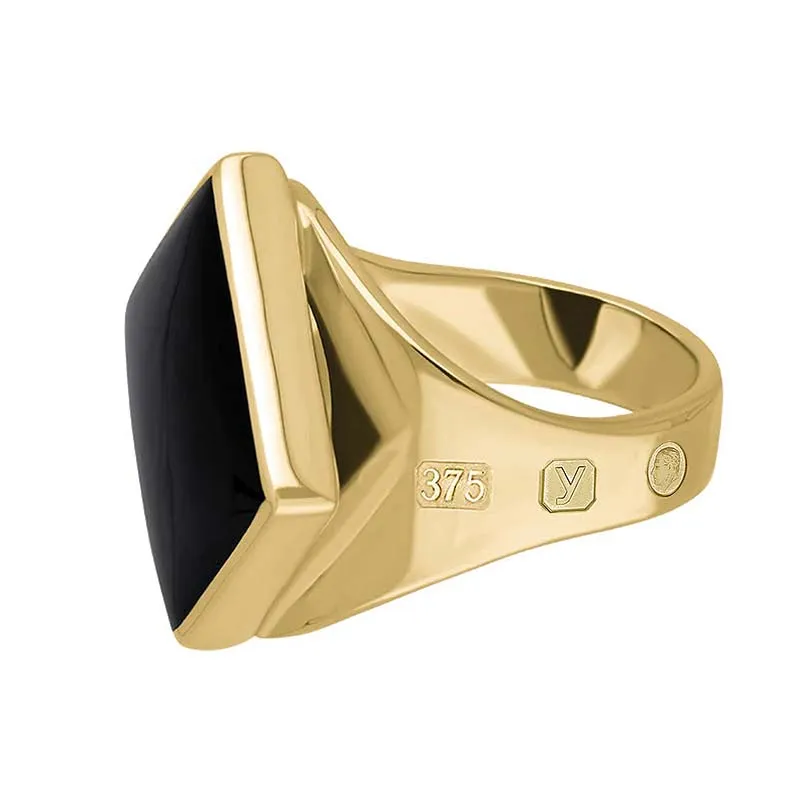 9ct Yellow Gold Whitby Jet King's Coronation Hallmark Small Rhombus Ring D