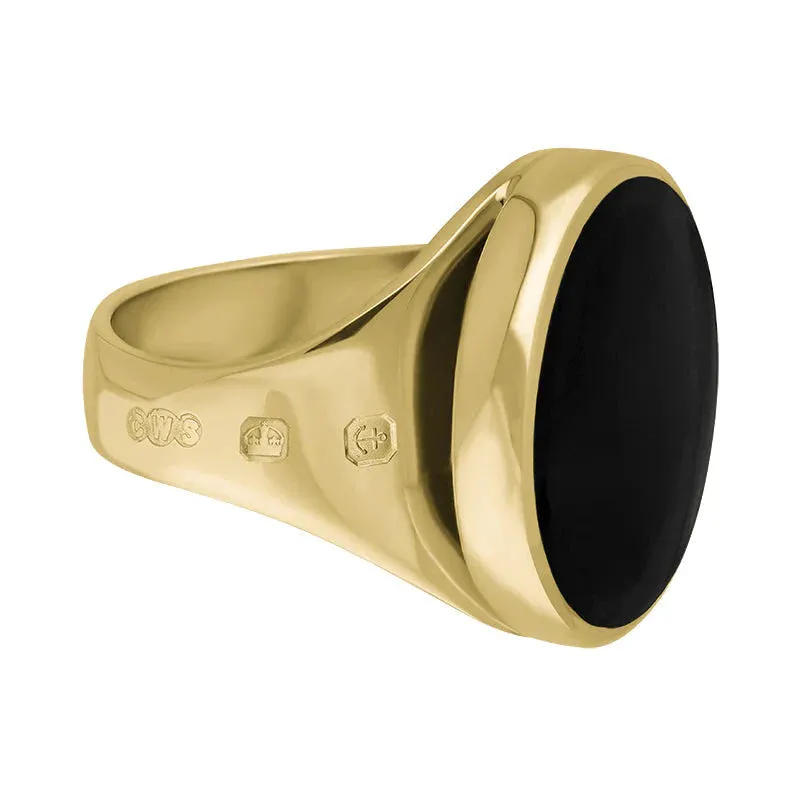 9ct Yellow Gold Whitby Jet King's Coronation Hallmark Small Round Ring D
