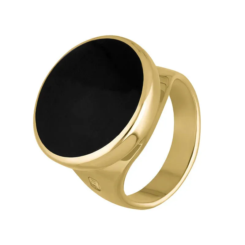 9ct Yellow Gold Whitby Jet King's Coronation Hallmark Small Round Ring D
