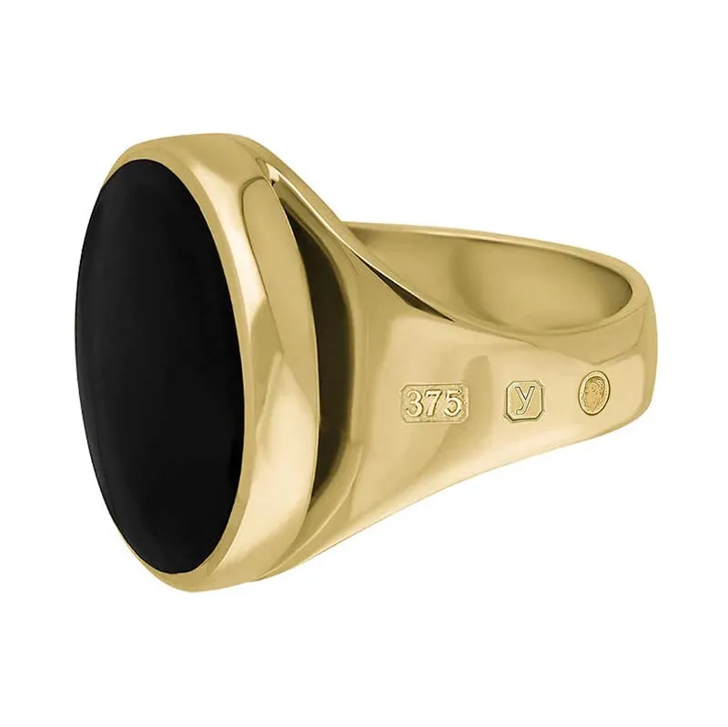 9ct Yellow Gold Whitby Jet King's Coronation Hallmark Small Round Ring D