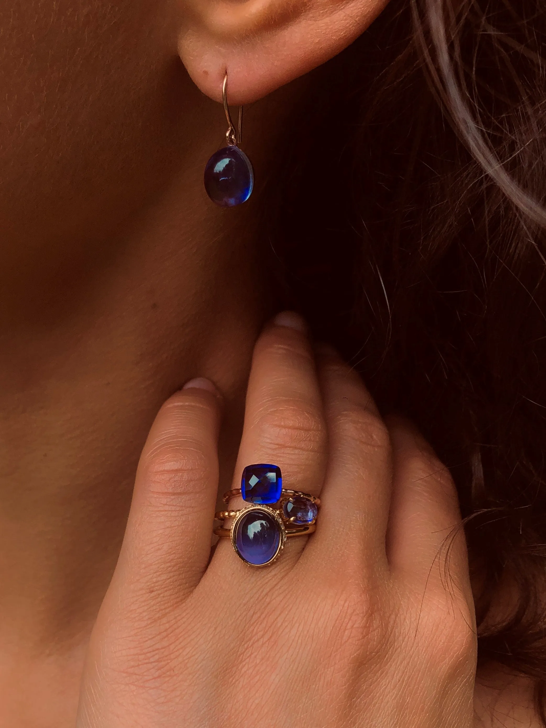9k Yellow Gold Earrings Set with Tanzanite Quartz